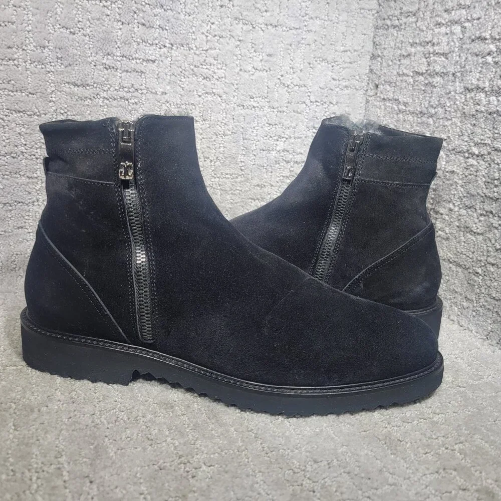 Giovanni Conti Mens Size EU 45 US 12 Black Suede Sherpa Lined Winter Ankle Boots
